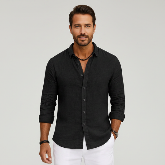 Men's Linen Shirt | Summer Beachwear Casual Long Sleeve