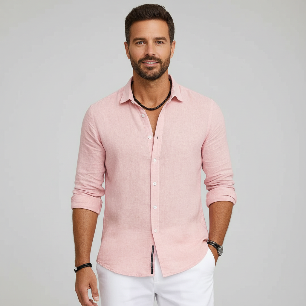 Men's Linen Shirt | Summer Beachwear Casual Long Sleeve