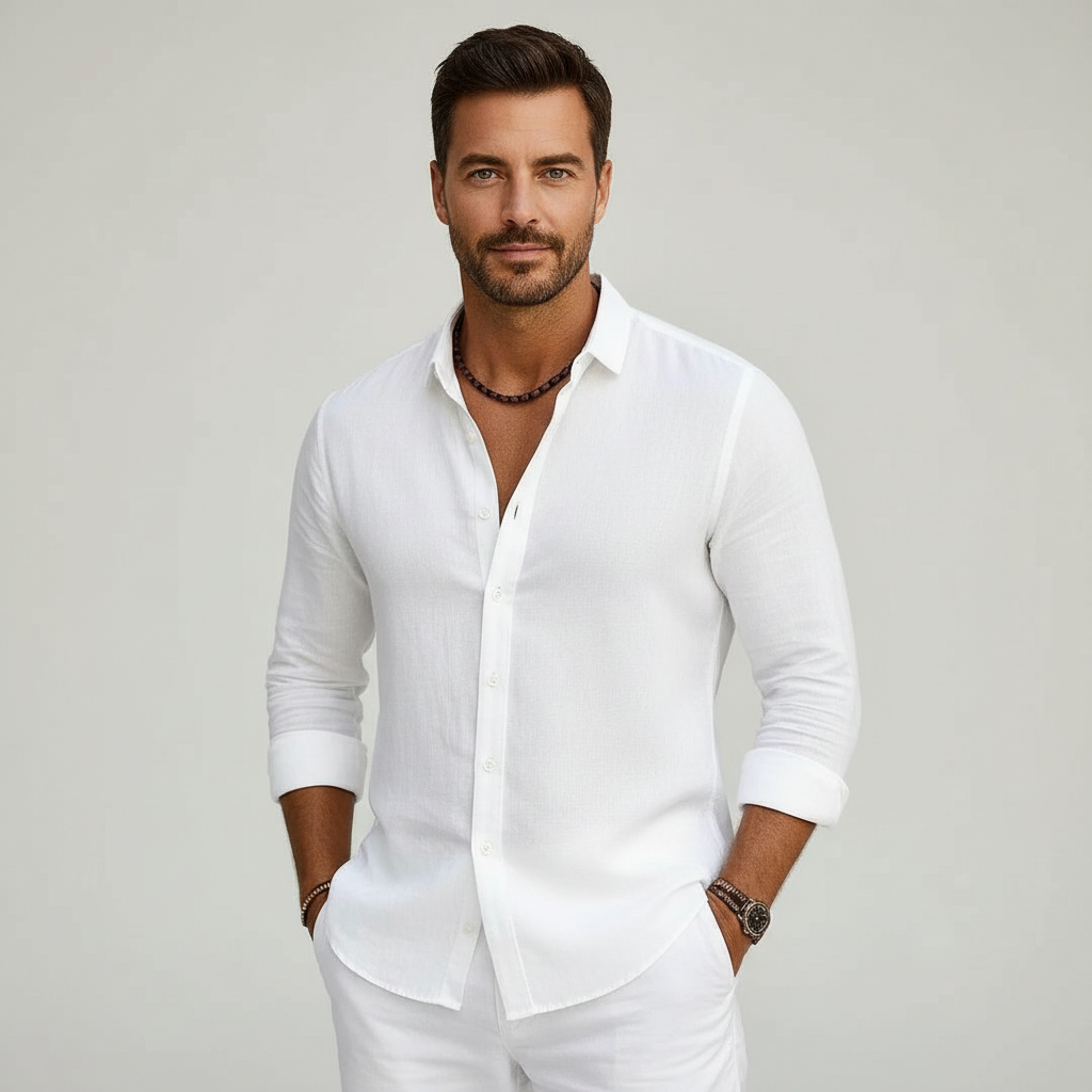 Men's Linen Shirt | Summer Beachwear Casual Long Sleeve